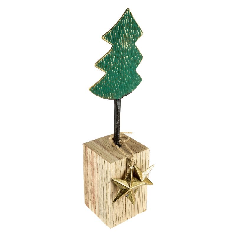 Northlight 16.75" Green Metal Tree in Chunky Wood Base Christmas Decor, 4 of 6