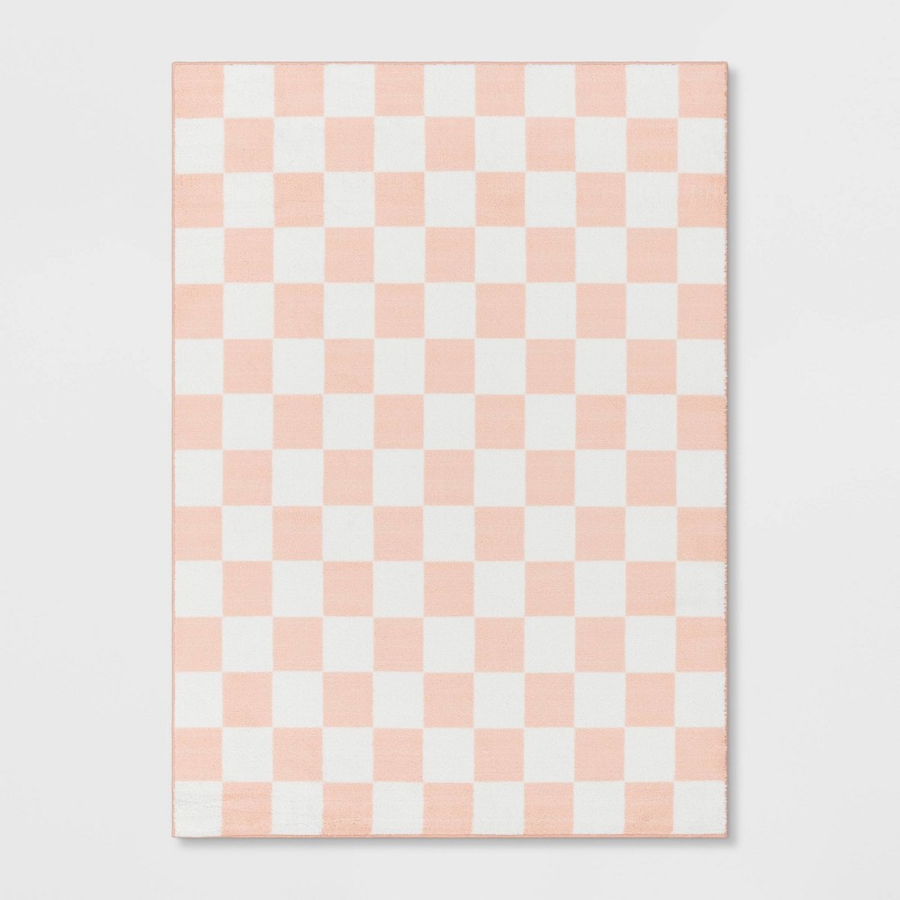 Photos - Area Rug 5'x7' Checkered Kids' Rug Pink - Pillowfort™