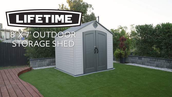 Lifetime 8&#39; x 7.5&#39; Outdoor Storage Shed Desert Sand, 2 of 10, play video
