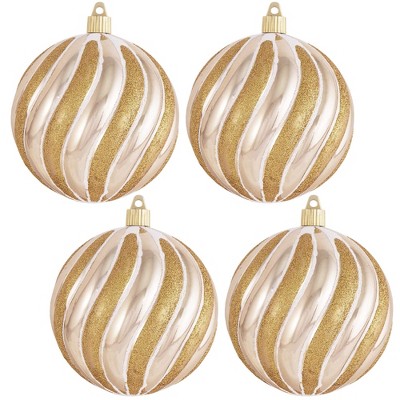 Christmas By Krebs 4 3/4" Shatterproof Christmas Ornaments - Gilded Gold with Gold/White Swirls [4 Count]