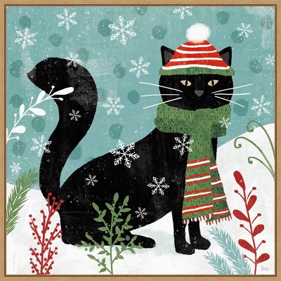 Purrfect Holiday Black Cat Framed Canvas Print, 22" x 22"