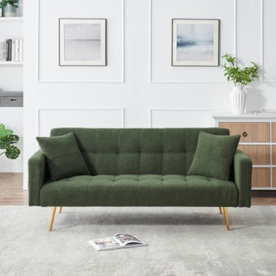 Modern 71.7" Teddy Convertible Sofa Bed with Fold-Down Backrest, Metal Legs & 2 Throw Pillows, Compact Sofa for Small Spaces–The Pop Home