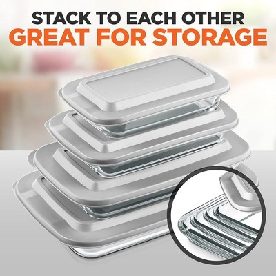 White Borosilicate Glass Rectangular Bakeware Set with BPA-Free Lids
