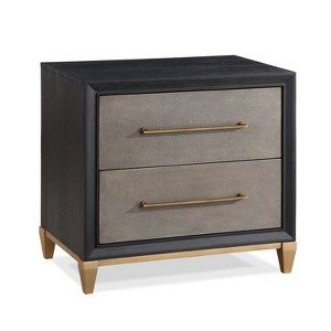 1pc Contemporary Dark Wood Finish Brushed Gold Hardware Tapered Legs Two-Drawers Nightstand Wooden - 1 of 4