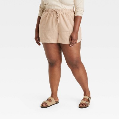 Women's High-Rise Linen Pull-On Shorts - Universal Thread™ Tan 2X