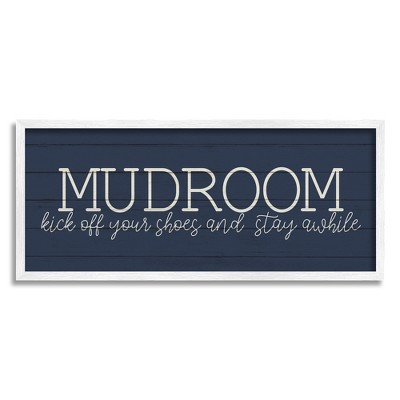 Stupell Industries Mudroom Kick Off Shoes Phrase Rustic Grain Pattern Black Framed Giclee Art