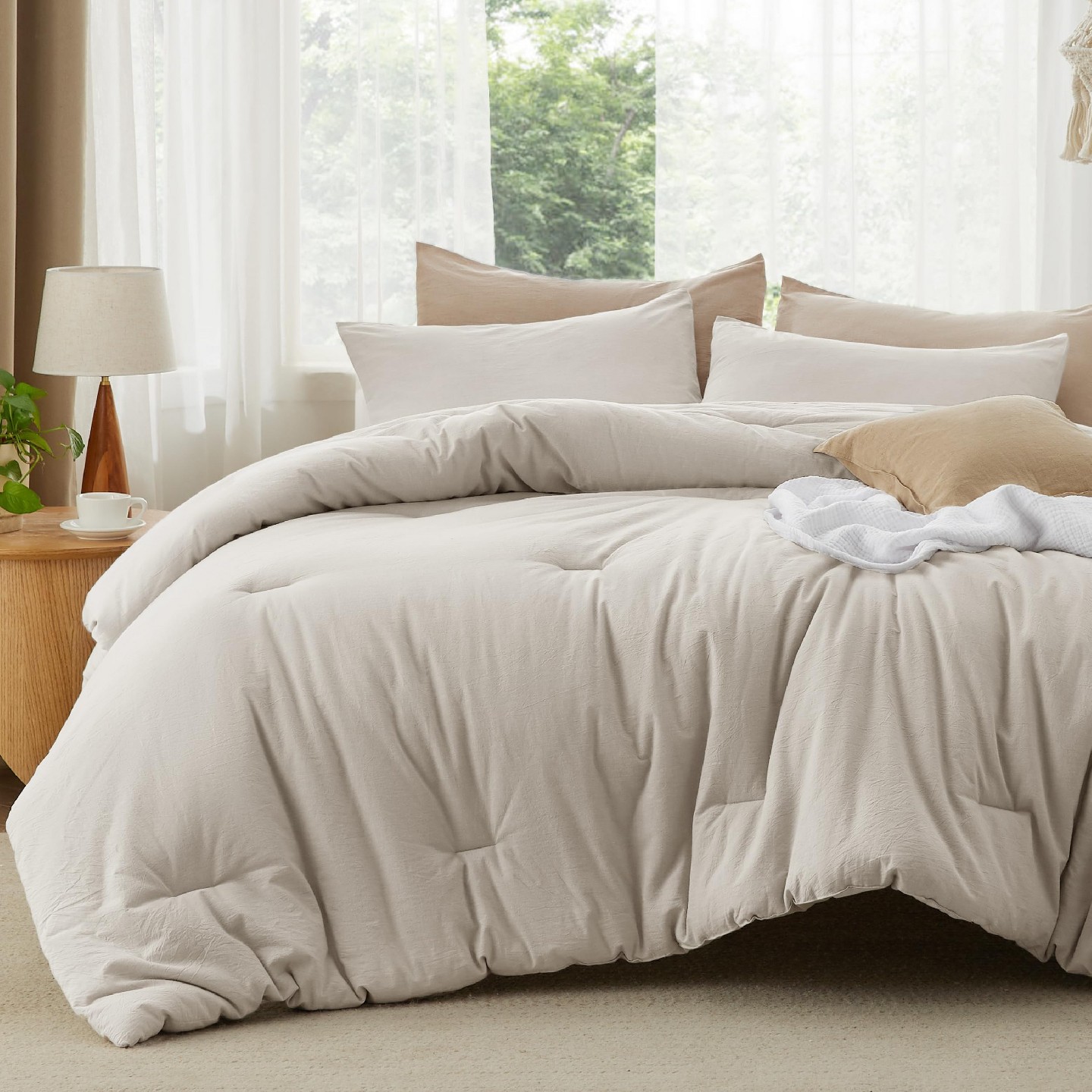 Комплект постельного белья Bedsure Cotton Comforter Set, Soft Microfiber Fill All-Season Bedding, 3-Piece - Full, Denim Blue — фото 2