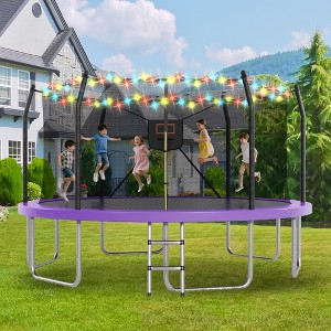 14/16FT Trampoline with LED Lights & Basketball HoopRound, Outdoor Recreational Trampoline for Kids and Adults - ModernLuxe - 1 of 4