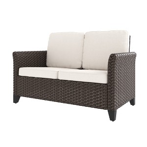 YARDSIGHT PE Rattan Loveseat: Outdoor 2-Seat Sofa with Washable Cushions, Ergonomic Backrest for Patio, Garden, Porch - 1 of 4