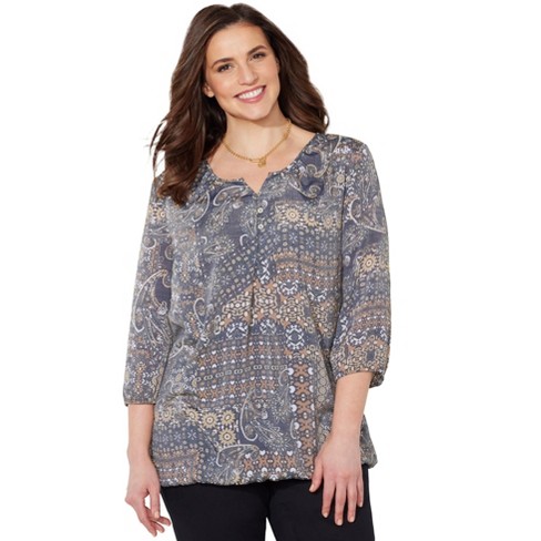 Catherines Women's Plus Size Petite Santa Fe Peasant Top - 0xwp, Black ...