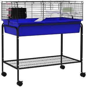 Resenkos Pet Mouse Cage, Hedgehog Cage,Two-Story Small Animal Cage Removable from Stand, Pet Habitat with Shelf & Wheels,Blue - 1 of 4