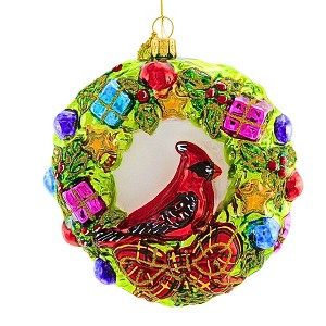 Huras Family 4.75 In Wreath With Christmas Cardinal Bird Bereavement Hand-Painted Tree Ornaments - 1 of 3