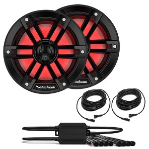 Rockford Fosgate 1 Pair M1-65B M1 Series 6.5" Marine Black + (1) PMX-RGB Optix LIght Controller + (2) RGB-25 25' Extension Cable - 1 of 4