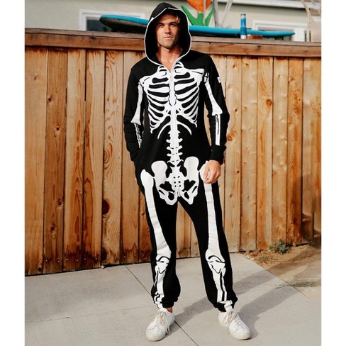 Tipsy Elves Halloween Skeleton Costume For Men Comfy Easy Adult Onesie Jumpsuit Men s White Skeleton Jumpsuit Halloween Costume Size Small Target