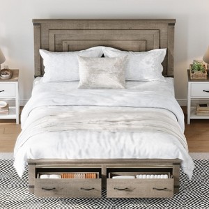 Farmhouse Bed Frame with 54" Tall Geometric Headboard - 1 of 4