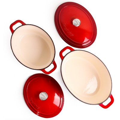 Neo Red Enameled Cast Iron Oval Dutch Oven Set, 5qt & 7qt