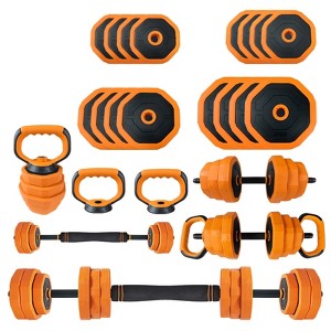 4-in-1 Adjustable Dumbbell Set, Weight Set Used as Dumbbell, Barbell, Kettlebells & Push up Stand,Orange - 1 of 4