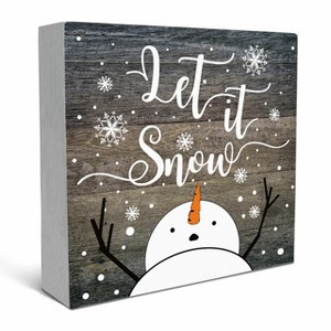 Let It Snow Christmas Wooden Sign Desk Decor, Snowman Christmas Decor, Rustic Winter Snowflake Wood Block Signs - 1 of 4