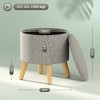 Round Ottoman Stool with Storage, Linen Upholstered Foot Stool with Padded Seat, Hidden Space and Wood Legs - 3 of 4