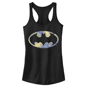 Juniors Womens Batman Shield Logo Artistic Swirl Racerback Tank Top - 1 of 4