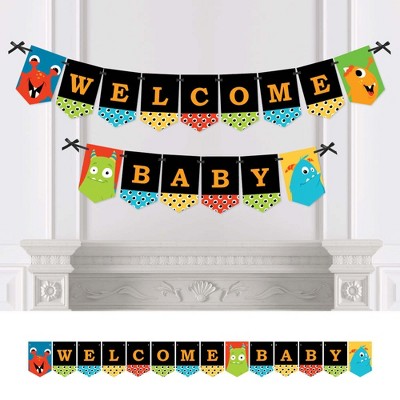 Big Dot of Happiness Monster Bash - Little Monster Baby Shower Bunting Banner - Party Decorations - Welcome Baby