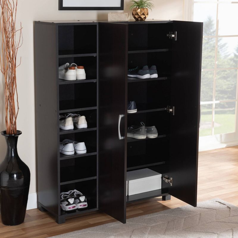 Marine Finished 2 Door Wood Entryway Shoe Storage Cabinet with Open Shelves Brown - Baxton Studio, 3 of 12
