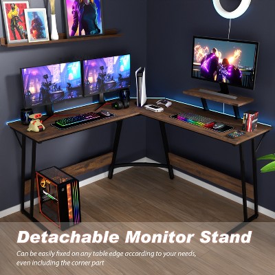 Brown L-Shaped Wood Corner Gaming Computer Desk