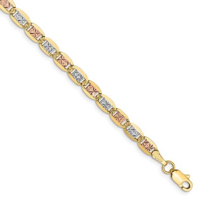 Black Bow Jewelry 3.75mm 14k Gold Tri-Color Solid Fancy Pave Anchor Chain Bracelet