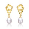 Guili Sterling Silver 14K Yellow Gold Plated Earrings with White Freshwater Pearl, Nugget Dangle Design for a Chic and Modern Style - 2 of 2