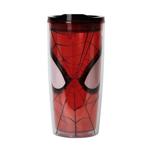 Silver Buffalo Marvel Spider-Man Face Plastic Travel Tumbler With Lid | Holds 20 Ounces - 1 of 4