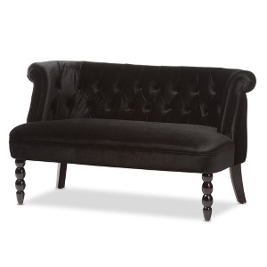 Flax Victorian Style Contemporary Velvet Fabric Upholstered 2 Seater Loveseat Black - Baxton Studio: Elegant Polyester, Tufted Design, Wood Frame - 1 of 4