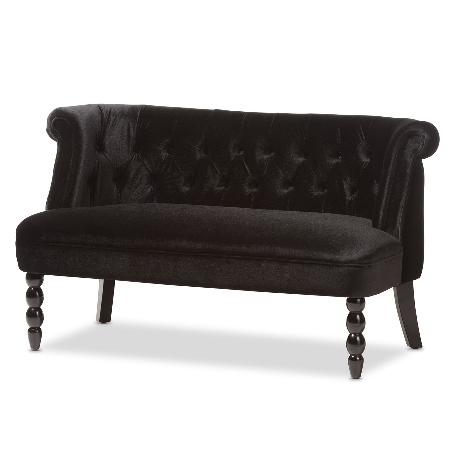 Flax Victorian Style Contemporary Velvet Fabric Upholstered 2 Seater Loveseat Black - Baxton Studio: Elegant Polyester, Tufted Design, Wood Frame
