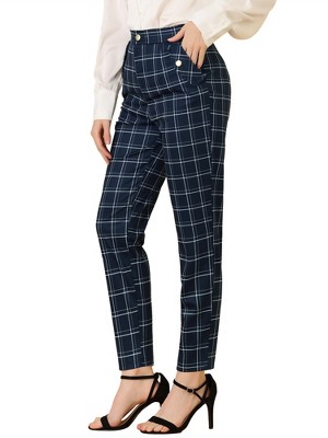 Allegra K Women's Plaid Tartan High Waisted Button Casual Pants