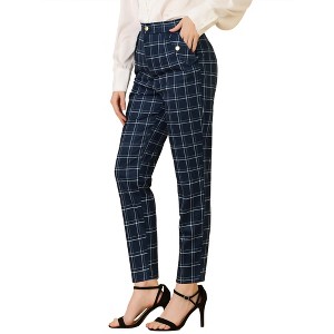INSPIRE CHIC Women's Vintage Tartan Plaid Elastic Waist Straight Long Trousers - 1 of 4