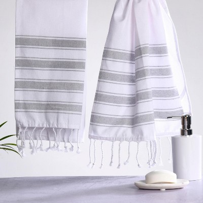 Folkulture Hand Towels with Hanging Loop, Set of 2 (16" x 30") Boho Hand Towel for Bathroom, 100% Cotton Decorative Towels with Tassels (Cabana Gray)