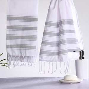 Folkulture Hand Towels with Hanging Loop, Set of 2 (16" x 30") Boho Hand Towel for Bathroom, 100% Cotton Decorative Towels with Tassels (Cabana Gray) - 1 of 4