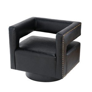 Francesca Comfy Swivel Barrel Chair for Bedroom with Nailhead Trim | ARTFUL LIVING DESIGN - 1 of 4