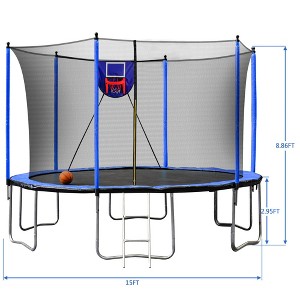 Jump Into Fun 15FT Recreational Trampoline For Kids With Basketball Hoop Inflator,Ladder,UV Resistant Safety Fence Net,For Kids And Adults - 1 of 4