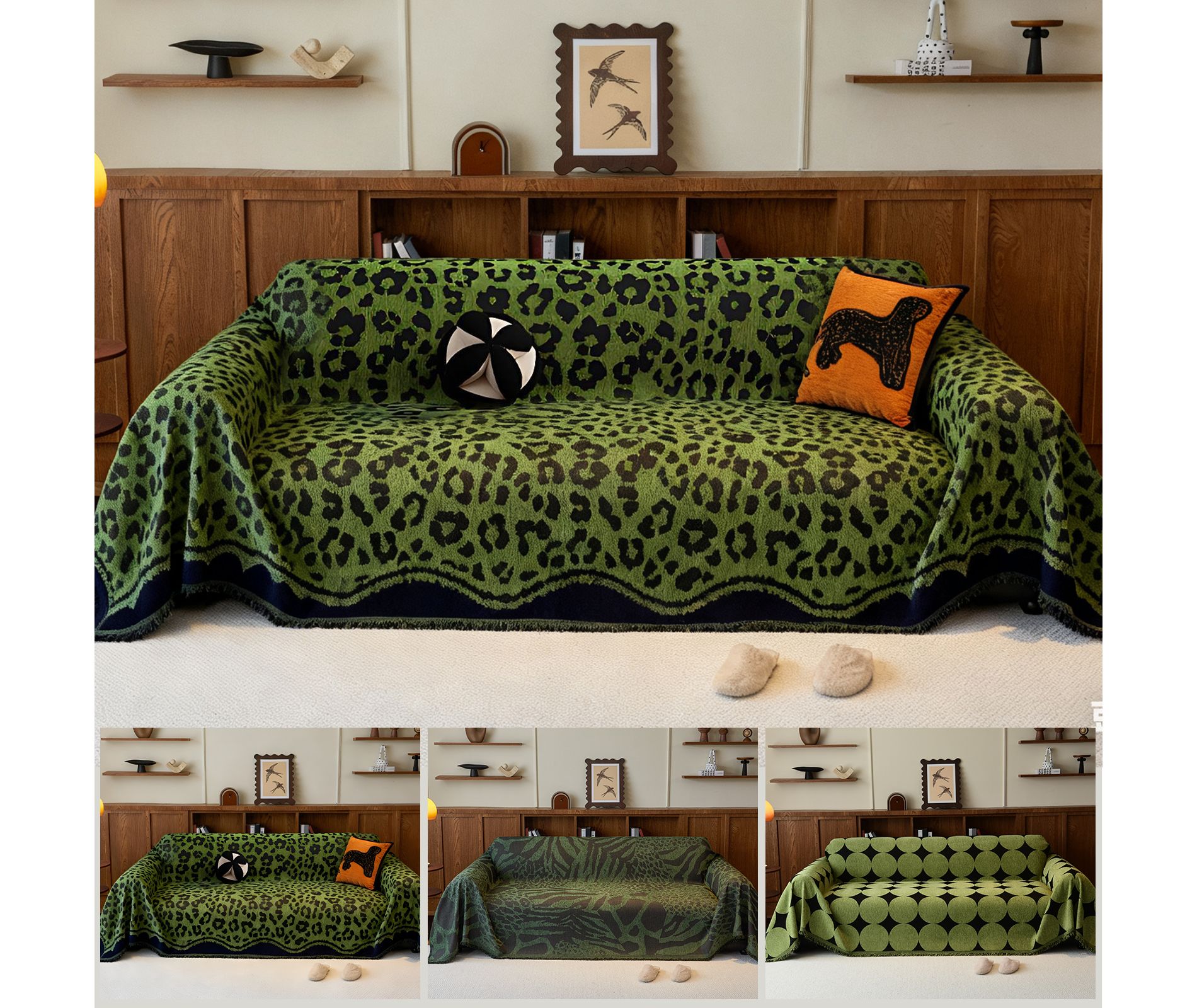 Bekrvio Leopard Print Chenille Couch Covers for Pets Washable Reversible Tassel Sofa Blanket Slipcover Cat Scratch Proof Couch Protector 71'' x 102''