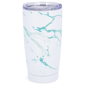 Elanze Designs 20 oz Stainless Steel On the Go Insulated Travel Tumbler With Push Top Lid, Sky Blue Marble Print White - 1 of 4