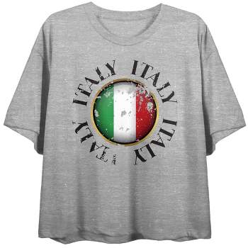 Italy Round Flag Badge Crew Neck Short Sleeve Gray Heather Women’s Crop Top