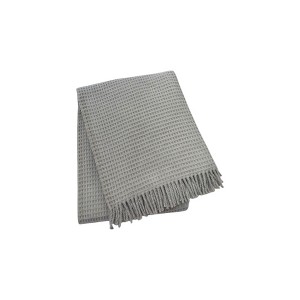 HomeRoots 55" X 70" Light Gray Cotton Blend Waffle Weave Throw Blanket with Fringe - 1 of 4