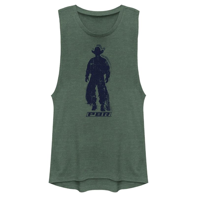 Juniors Womens Professional Bull Riders Distressed Cowboy Silhouette Festival Muscle Tee, 1 of 5