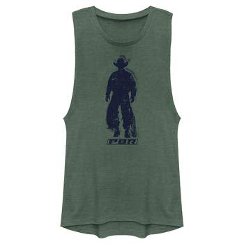 Juniors Womens Professional Bull Riders Distressed Cowboy Silhouette Festival Muscle Tee