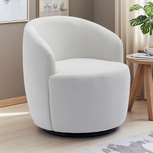25.6" Velvet Swivel Barrel Armchair with Ergonomic Backrest - 1 of 4