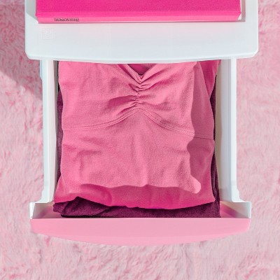 Slim White and Pink Plastic 4-Drawer Storage Cart