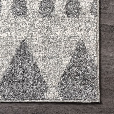 Geometric Gray Synthetic Easy-Care Runner Rug, 2' 8" x 8'