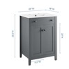 Modway Nantucket Bathroom Vanity Cabinet, 24" with White Sink, Gray - 2 of 4