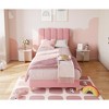 Twin Bed Frame, Boucle Upholstered Platform Bed with Wave Headboard for Girls/Kids, Easy Assembly, Wood Slats Support, No Box Spring Needed - 2 of 2