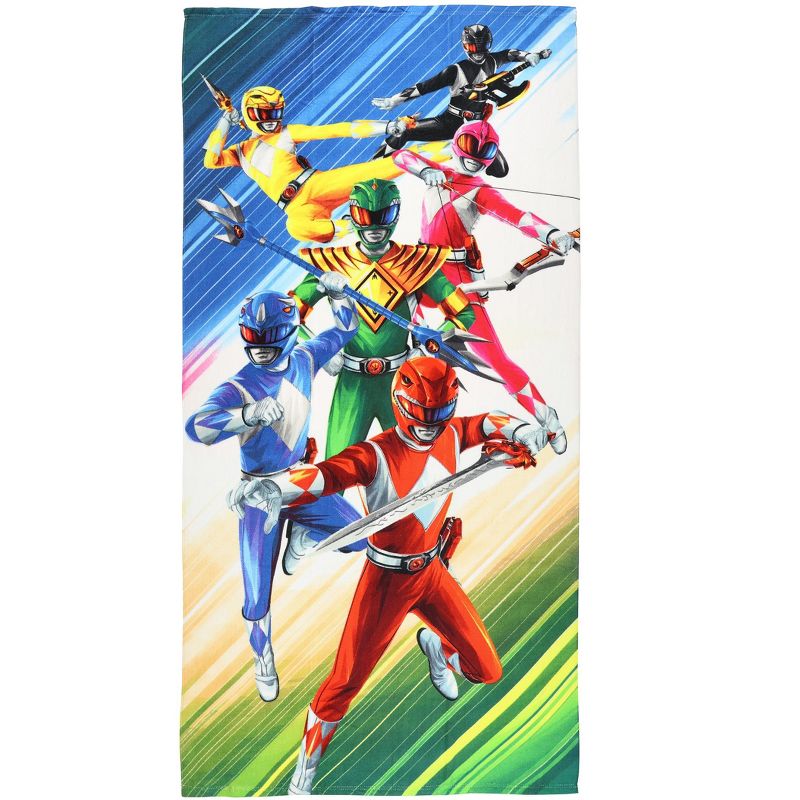 Power Rangers Beach Towel Mighty Morphin In Action 30"x60" Multicolored